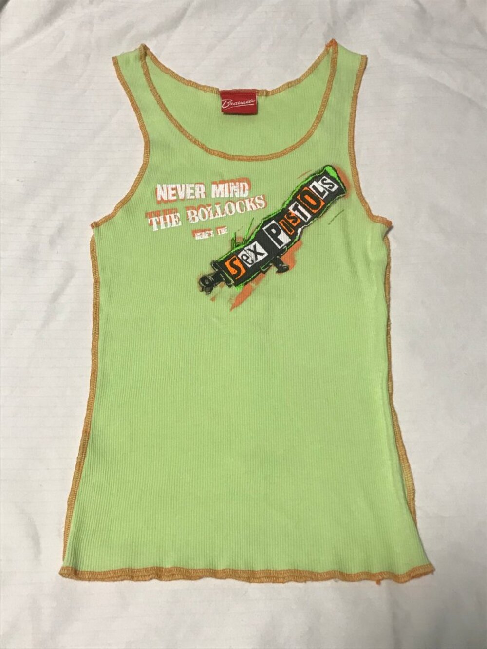 Sex Pistols Y2K Punk Rock Bravado Tank Top Lime Green & Orange XS SMALL MEDIUM